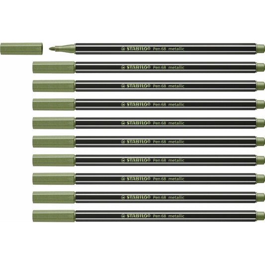 huopakärkiset kynät Stabilo Pen 68 metallic Leaf Vihreä 10 osaa